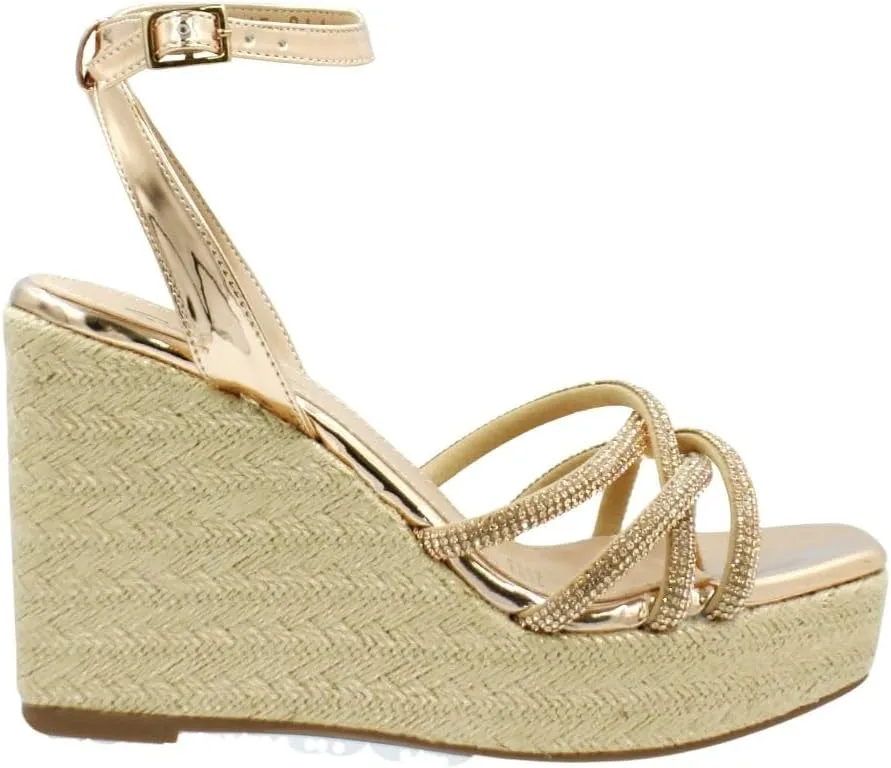 | CLARISSE Women's Rhinestone-Strap Espadrille Wedge Sandals - Glamorous and Comfortable Summer Footwear