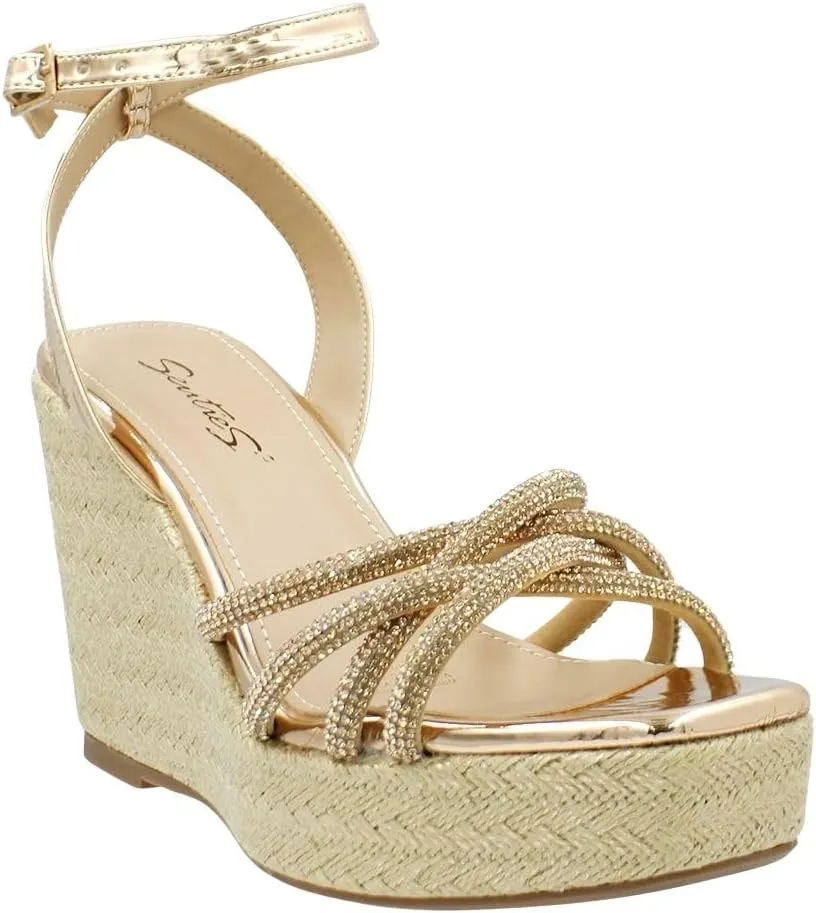 | CLARISSE Women's Rhinestone-Strap Espadrille Wedge Sandals - Glamorous and Comfortable Summer Footwear
