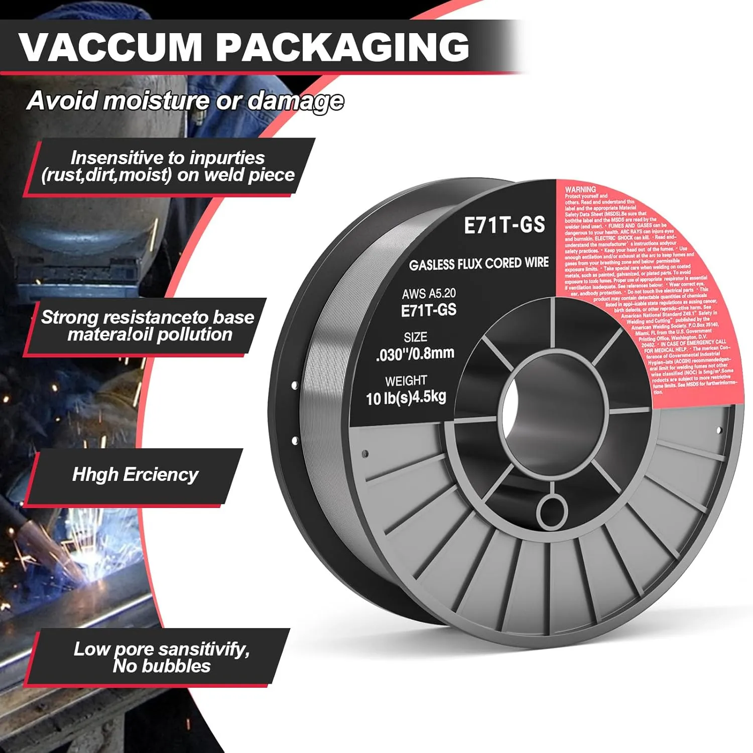 0.030 Flux core Welding Wire, 2 Spools E71T-GS Low Splatter gasless Carbon Steel Mig Welding Wire Compatible (0.030-inch 10LB 2pk)