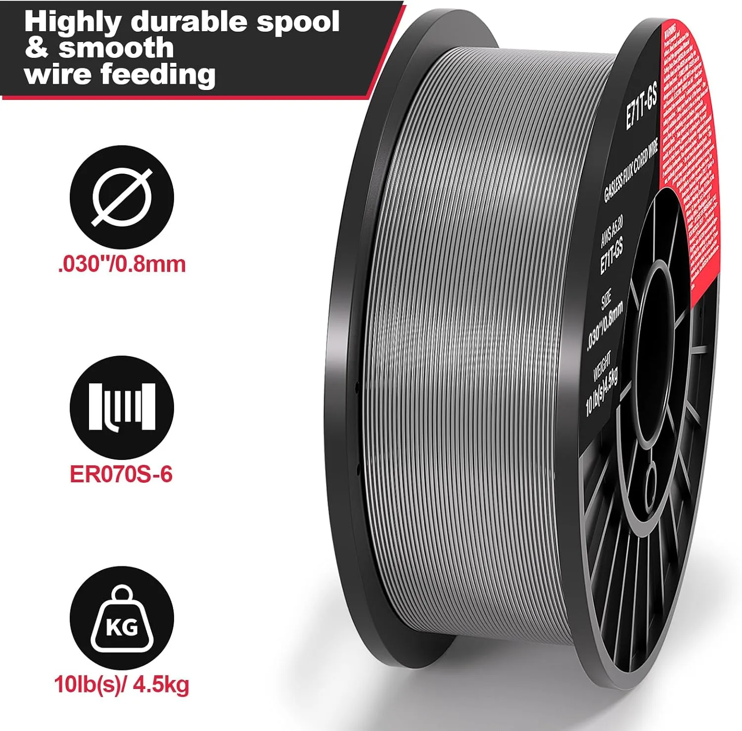 0.030 Flux core Welding Wire, 2 Spools E71T-GS Low Splatter gasless Carbon Steel Mig Welding Wire Compatible (0.030-inch 10LB 2pk)