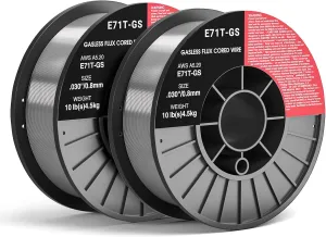 0.030 Flux core Welding Wire, 2 Spools E71T-GS Low Splatter gasless Carbon Steel Mig Welding Wire Compatible (0.030-inch 10LB 2pk)