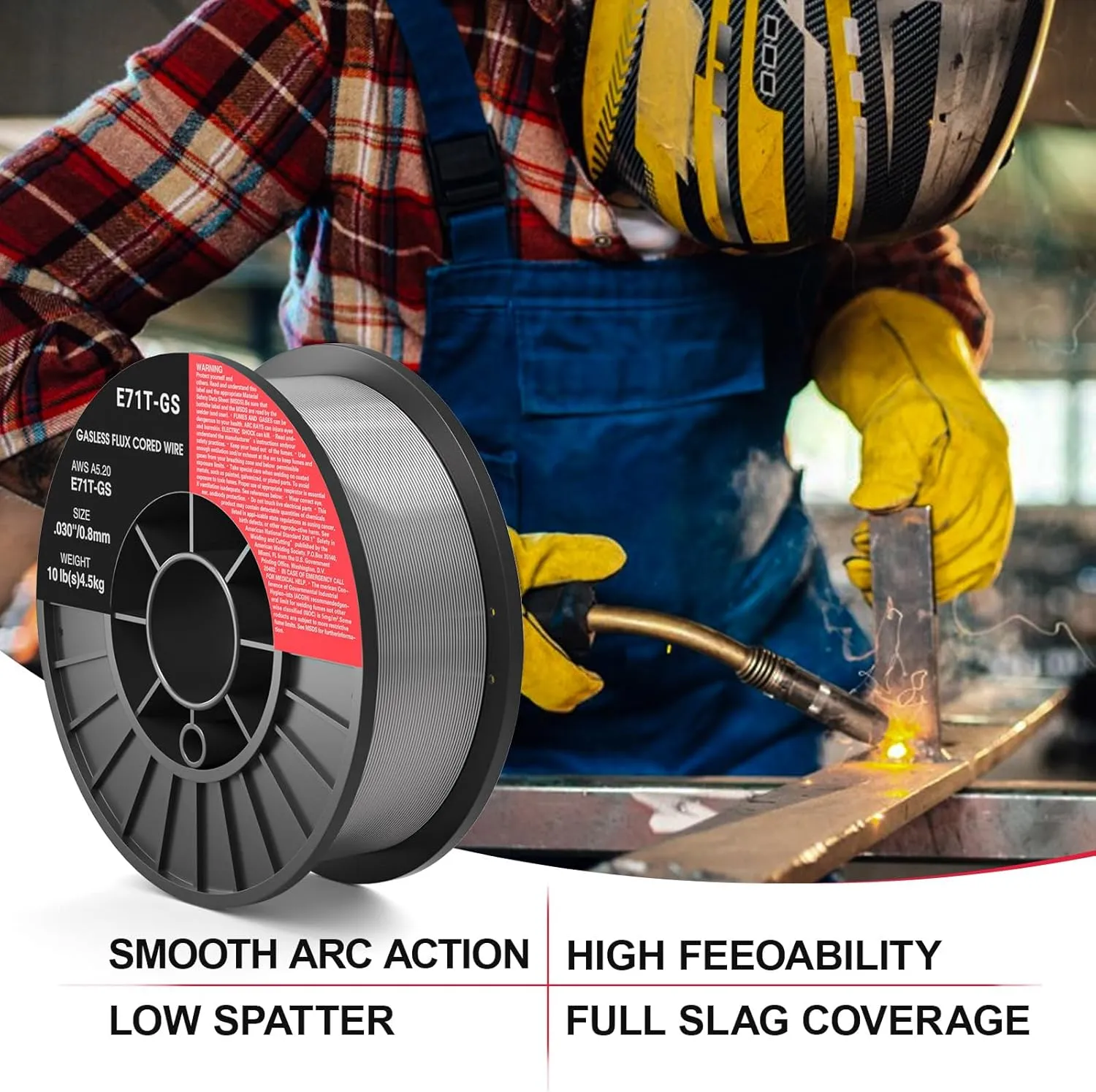 0.030 Flux core Welding Wire, 2 Spools E71T-GS Low Splatter gasless Carbon Steel Mig Welding Wire Compatible (0.030-inch 10LB 2pk)
