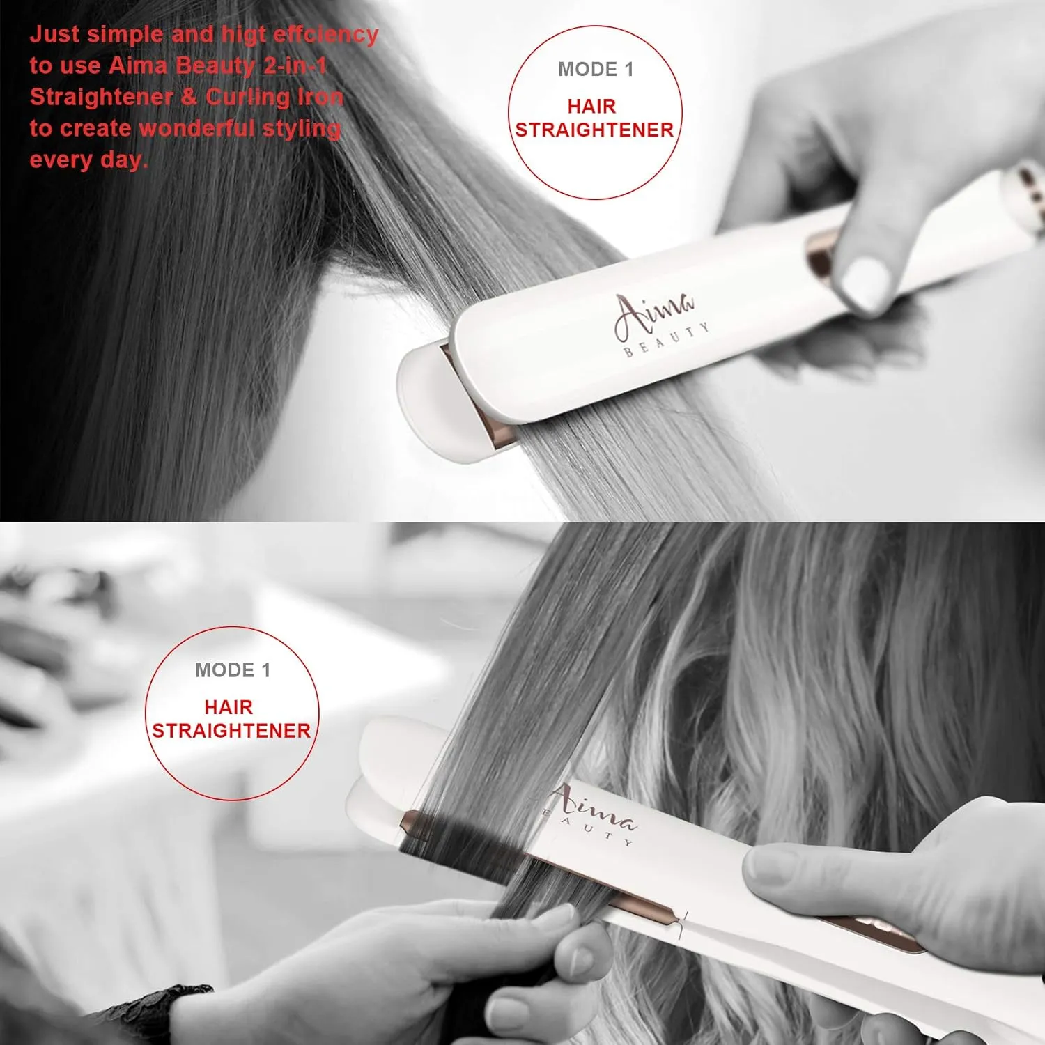 1¼ Inch Titanium Nano Flat Iron, Aima Beauty 2 in 1 Hair Straightener with 3D Floating Ceramic Coating Plates for Healthy Styling & Thin Hair, LCD Temp Display, Dual Voltage, White
