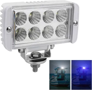 1 Pack Dual Color Led Boat Lights IP67 Waterproof LED Deck/Dock Marine Spreader Light 12-24V Boat Headlights Marine Led Spotlights for Night Fishing (Blue & White)