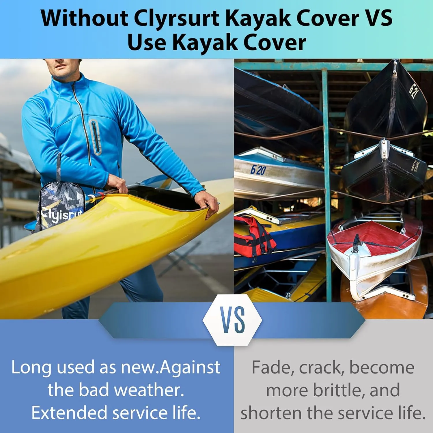 10-16FT Waterproof Kayak Covers for Outdoor Storage, Canoe Cover Accessories, Boat Cover Oxford Shade Marine Cockpit Dust Cover UV Protection Ultra Sunblock Shield for Fishing Boat Kayak Canoe