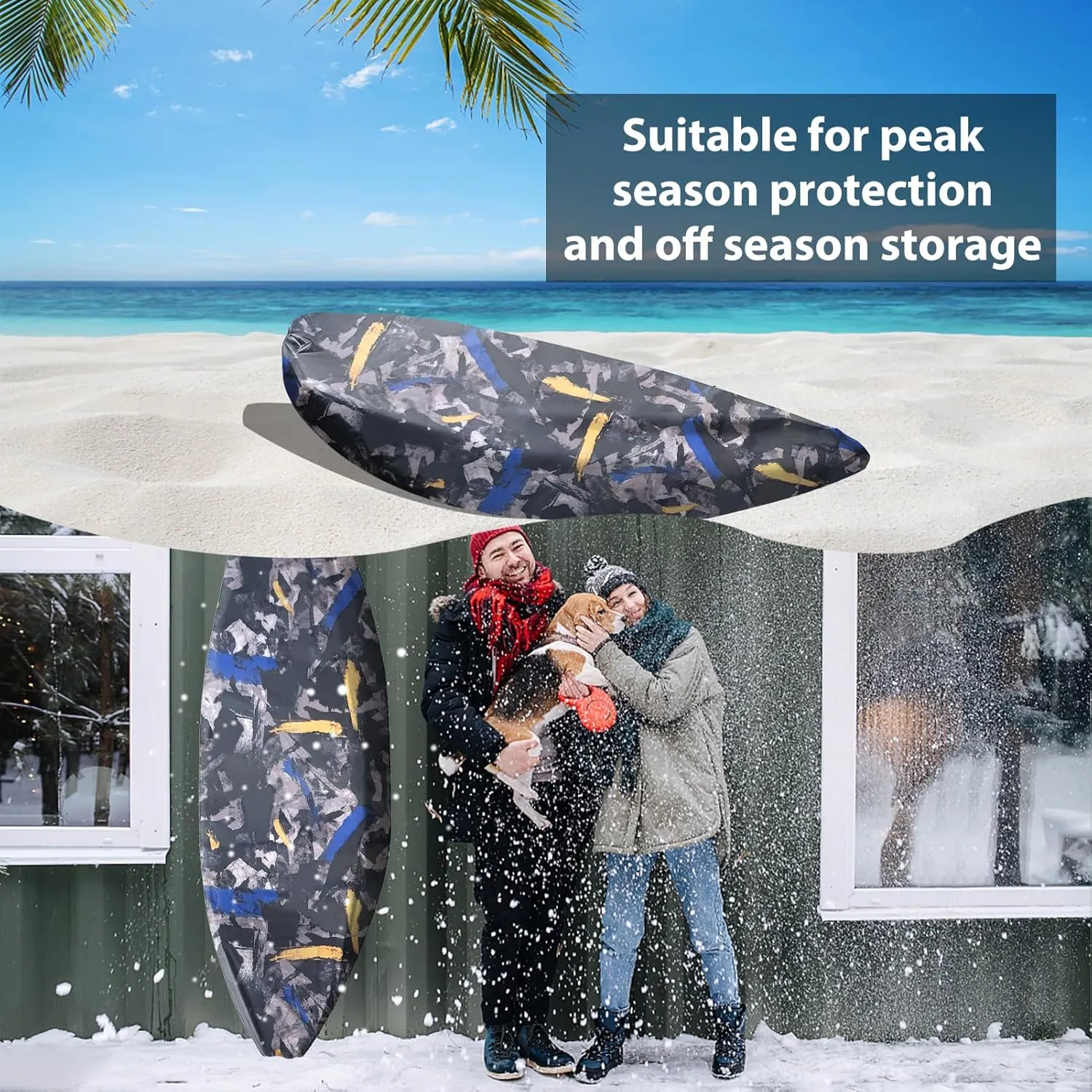 10-16FT Waterproof Kayak Covers for Outdoor Storage, Canoe Cover Accessories, Boat Cover Oxford Shade Marine Cockpit Dust Cover UV Protection Ultra Sunblock Shield for Fishing Boat Kayak Canoe
