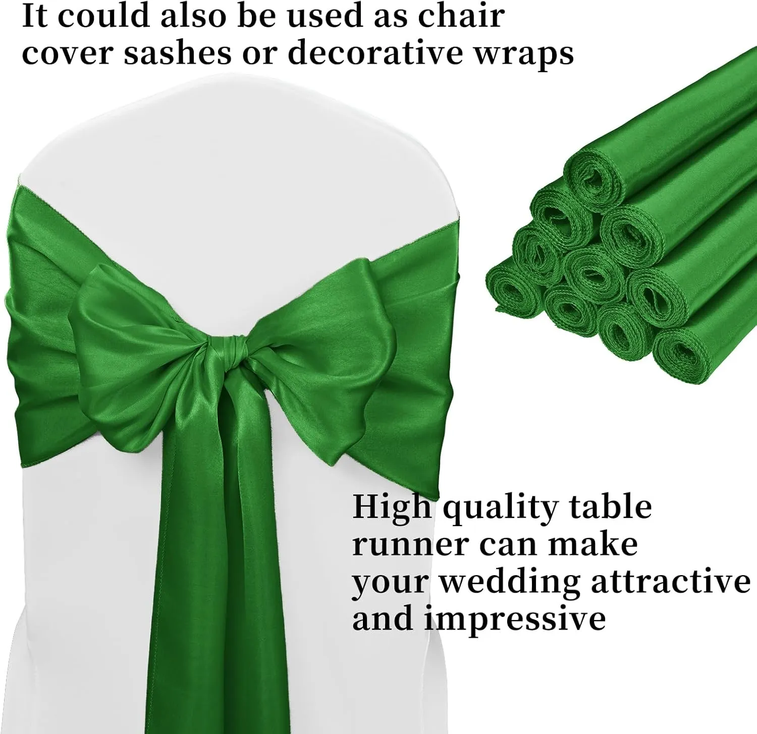 10-Pack Green 12 x 108 inches Long Premium Satin Table Runner for Wedding, Decorations for Birthday Parties, Banquets, Graduations, Engagements, Table Runners fit Rectange and Round Table