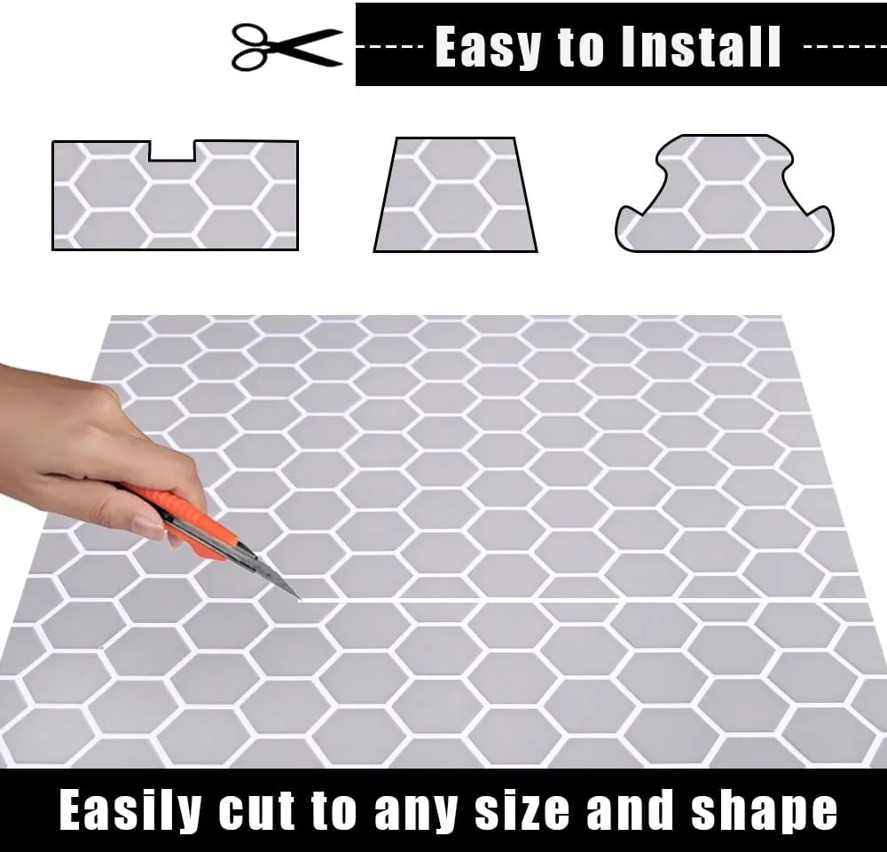 102.3"X37.7" New Hexagon EVA Self-Adhesive Boat Flooring and Decorative Fish for Yacht Pool Boat Flooring Sheet Thick Non-Skid mat (New Hexagon, Light Gray and White, 98.4"X37.7")