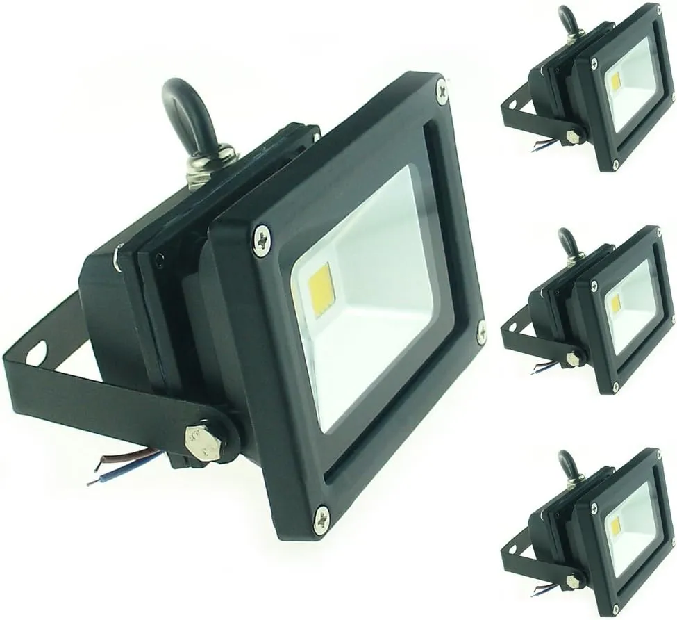 10W 12V 24V DC AC LED Flood Light Lamp Floodlight Security Outdoor Waterproof Ultra Bright Black, 4PCS Warm White