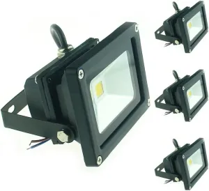 10W 12V 24V DC AC LED Flood Light Lamp Floodlight Security Outdoor Waterproof Ultra Bright Black, 4PCS Warm White
