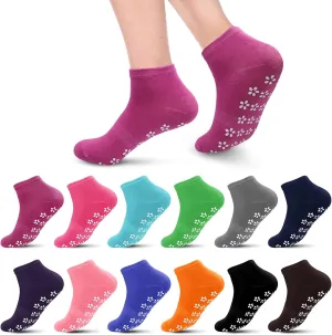 12 Pairs Pilate Grip Socks for Women Anti-Skid Yoga Socks with Grips Solid Color Bulk Ankle Socks for home