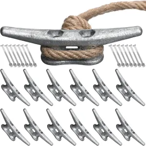 12 Pcs Boat Cleat Open Base Dock Cleat Hot Dipped Galvanized Cast Iron Rope Hardware Include Installation Accessories Screws for Boat Docks, Decks, Marine, Kayak
