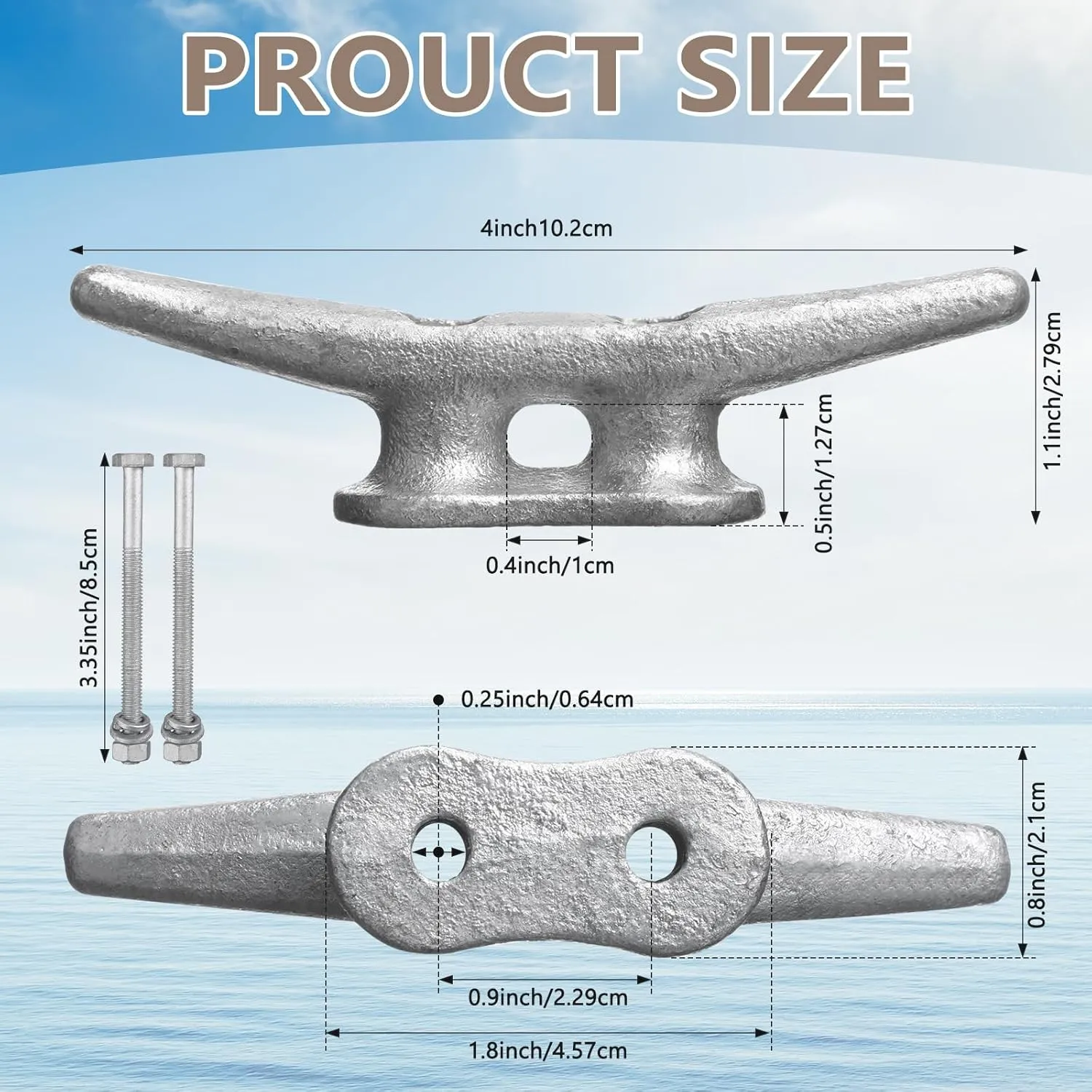 12 Pcs Boat Cleat Open Base Dock Cleat Hot Dipped Galvanized Cast Iron Rope Hardware Include Installation Accessories Screws for Boat Docks, Decks, Marine, Kayak