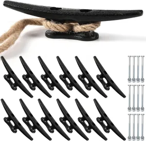 12 Pcs Boat Cleat Open Base Dock Cleat Hot Dipped Galvanized Cast Iron Rope Hardware Include Installation Accessories Screws for Boat Docks, Decks, Marine, Kayak