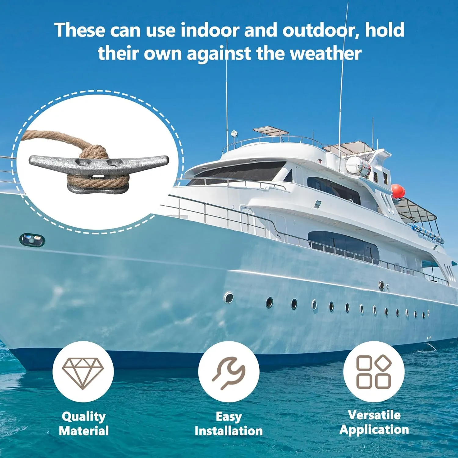 12 Pcs Boat Cleat Open Base Dock Cleat Hot Dipped Galvanized Cast Iron Rope Hardware Include Installation Accessories Screws for Boat Docks, Decks, Marine, Kayak
