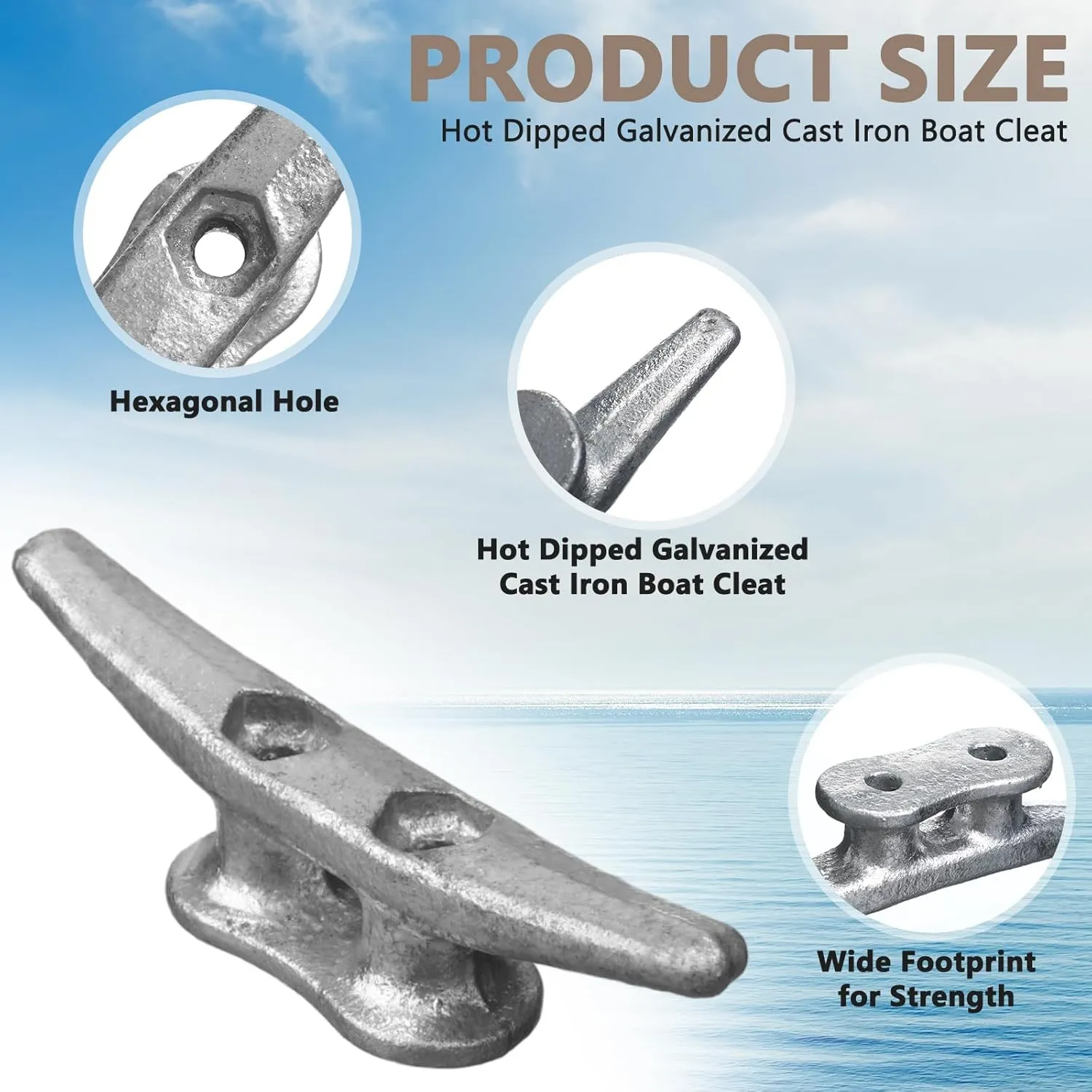 12 Pcs Boat Cleat Open Base Dock Cleat Hot Dipped Galvanized Cast Iron Rope Hardware Include Installation Accessories Screws for Boat Docks, Decks, Marine, Kayak