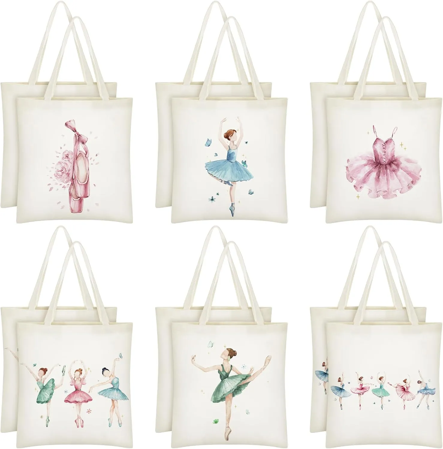 12 Pieces Ballerina Canvas Tote Bags Ballet Bags Bulk Dance Recital for Women
