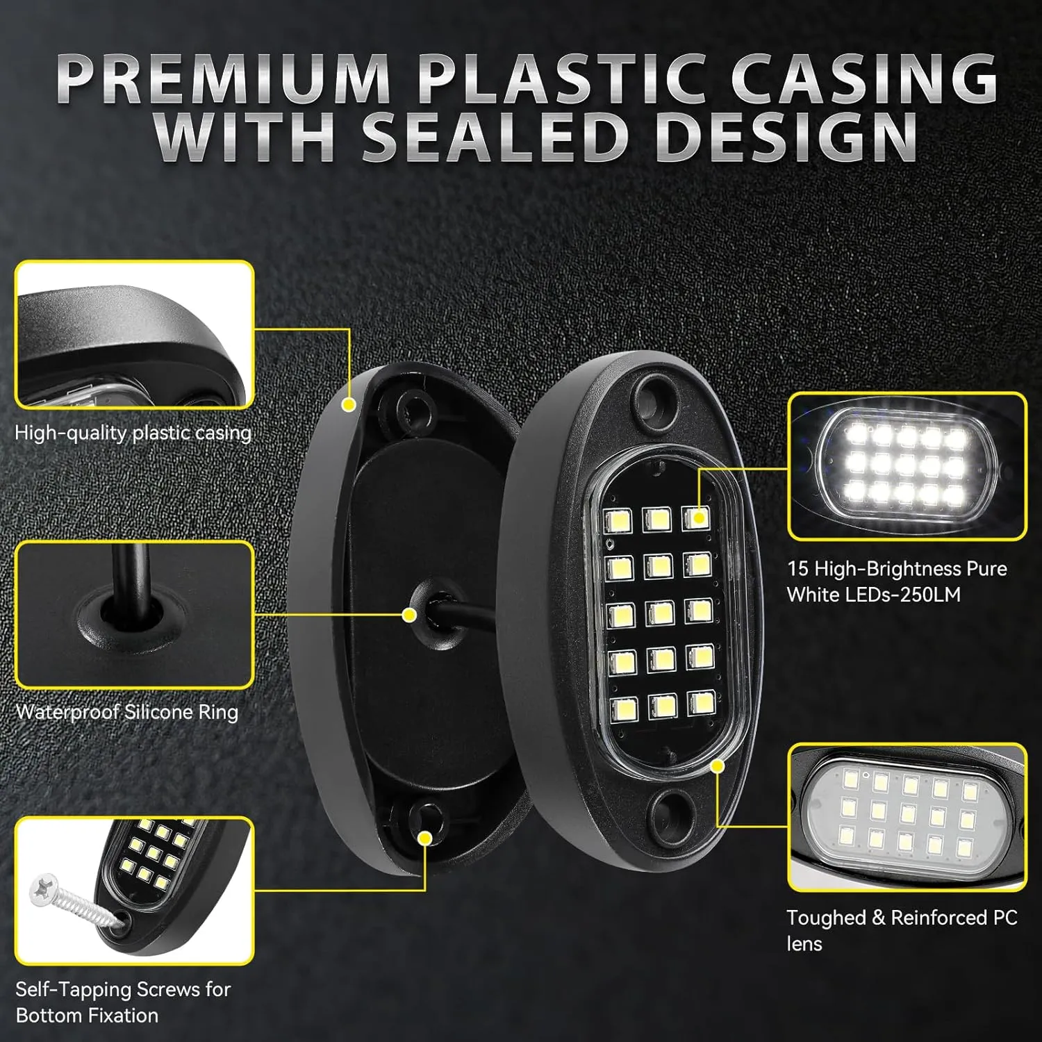 12 Pods Pure White LED Rock Lights with Extension Wires, 6500K Super Bright White Underglow Kit for Truck Trailer Offroad Pickup SXS UTV, IP68 Waterproof Shockproof Under Trailer Lighting
