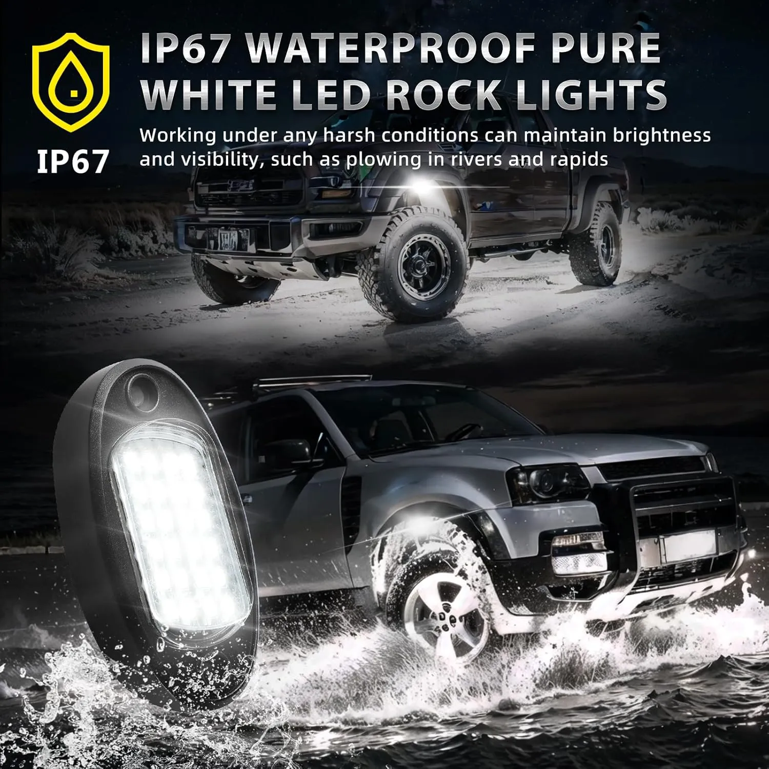 12 Pods Pure White LED Rock Lights with Extension Wires, 6500K Super Bright White Underglow Kit for Truck Trailer Offroad Pickup SXS UTV, IP68 Waterproof Shockproof Under Trailer Lighting
