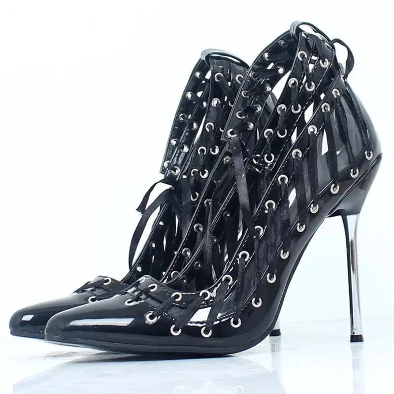 12cm High Heel Pumps Metal Heels Cross-tied Hollowed Women