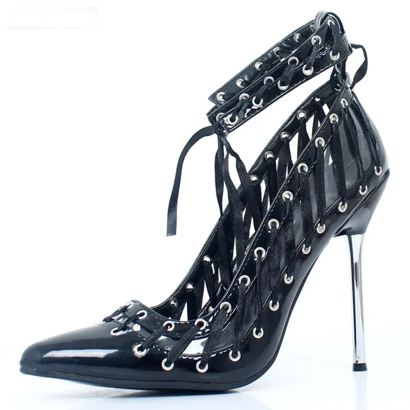 12cm High Heel Pumps Metal Heels Cross-tied Hollowed Women