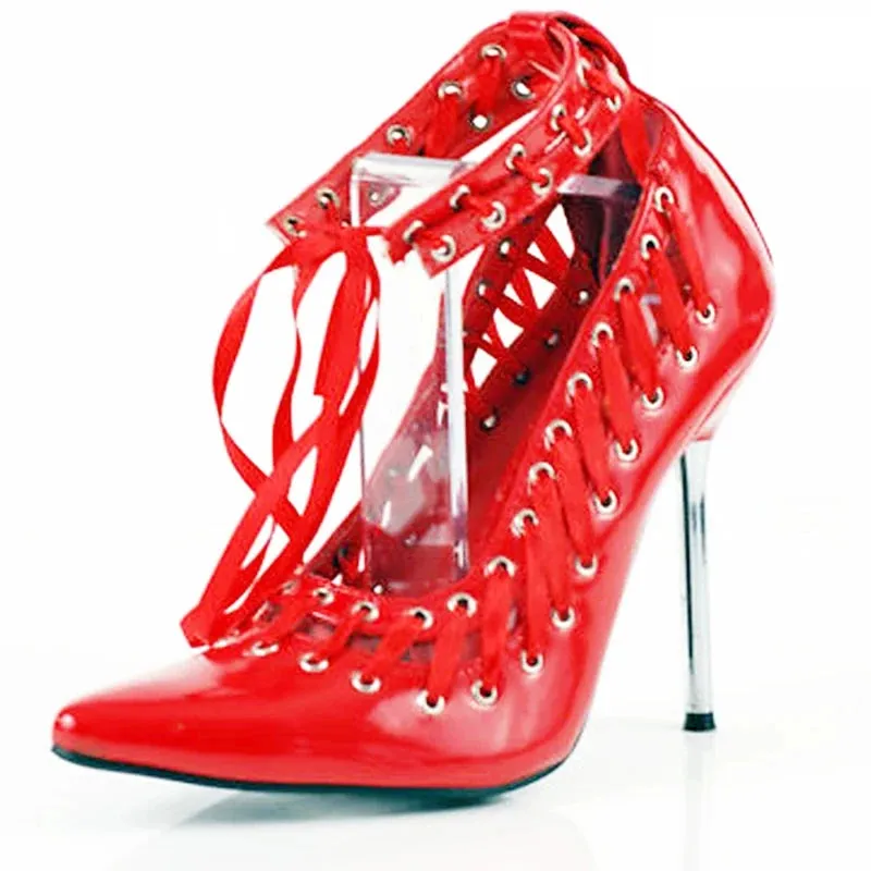 12cm High Heel Pumps Metal Heels Cross-tied Hollowed Women