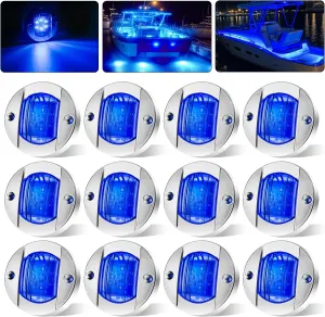 12Pack DC12V 3" Round Marine Boat LED Navigation Lights Stern Anchor Transom Deck Courtesy Light Interior Lamp Waterproof for Pontoon Kayak Sailboat Fishing Boat - Blue
