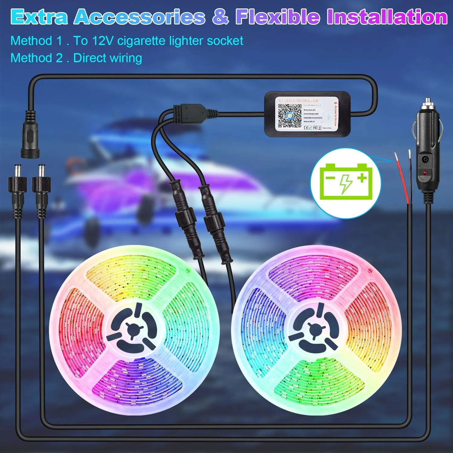 132ft Marine LED Strip Lights - 12V App Control RGB Waterproof Pontoon Boat Light for Interior & Exterior, Night Fishing for Jon Boat, Yacht, Kayak, Deck
