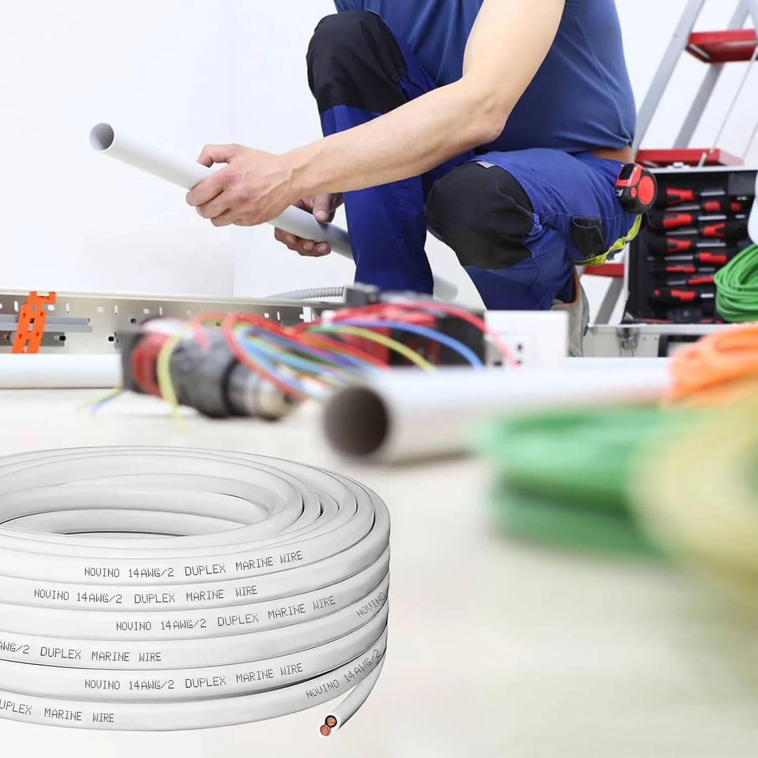14 Gauge Marine Wire,14 AWG 30ft Duplex Marine Grade Wire,Tinned Copper Oxygen-Free Insulated Red& Black Boat Electrical Cable for Boat/Automotive/RV/Camper/Trailer