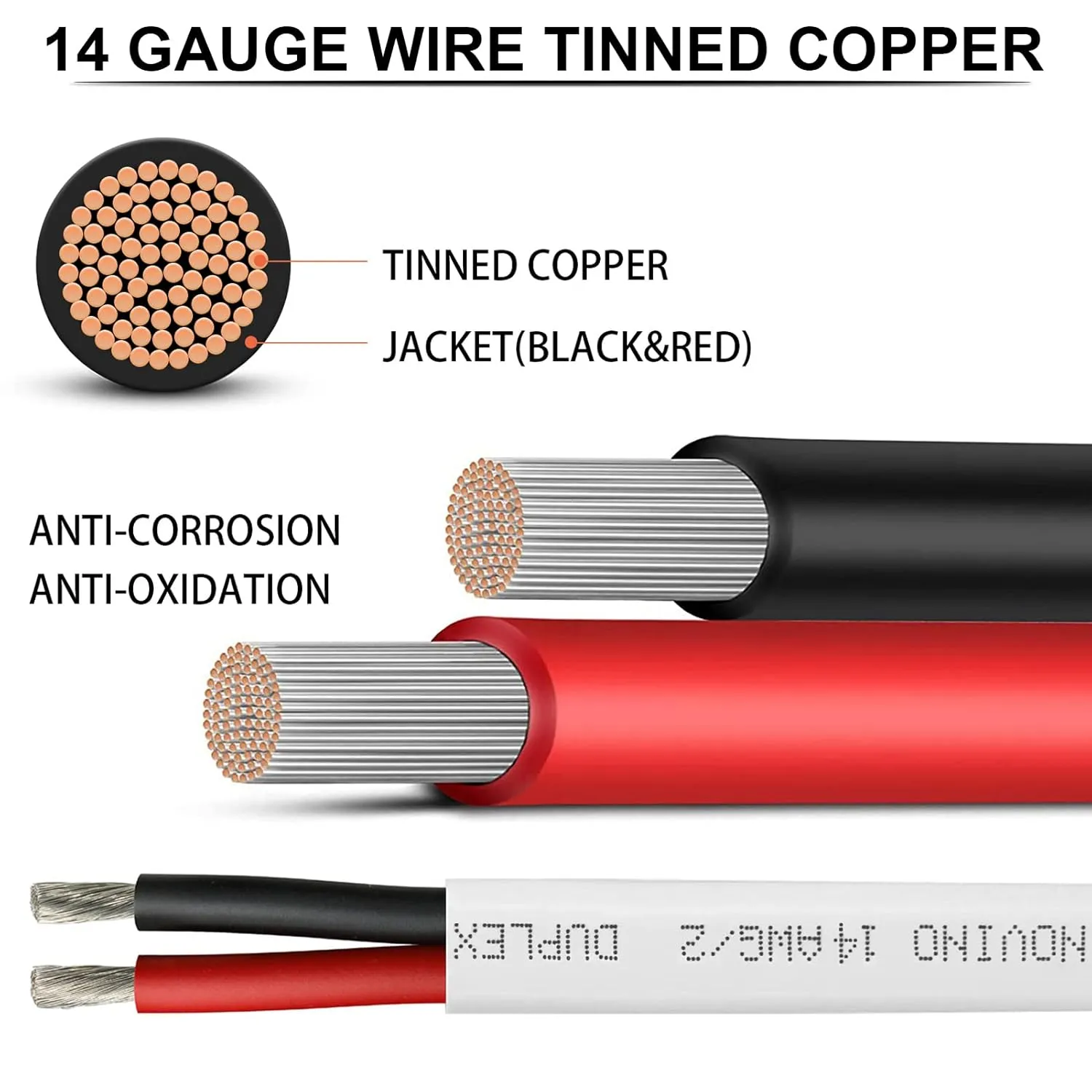 14 Gauge Marine Wire,14 AWG 30ft Duplex Marine Grade Wire,Tinned Copper Oxygen-Free Insulated Red& Black Boat Electrical Cable for Boat/Automotive/RV/Camper/Trailer