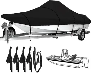 17ft-25ft Heavy-Duty Trailerable Boat Cover 600D Waterproof Fish-Ski V-Hull Boat Mooring Cover Dust-Proof Anti-UV Protection(21-23ft)
