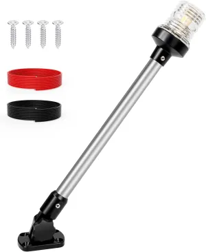 18 Inches Stern Light LED Anchor Light for Boats Waterproof IP67, 3 Nautical Mile White Fold Down Boat Navigation Lights, Pontoon Boat Lights for Marine, Jon Boat, and Fishing Boats(12~24V)
