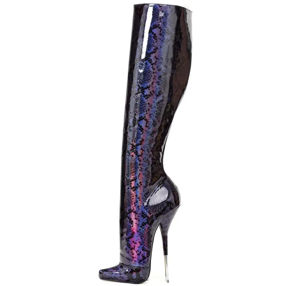 18CM Super High Heel Women Sexy Leopard Print Metal Thin Heels  Knee-high Boots