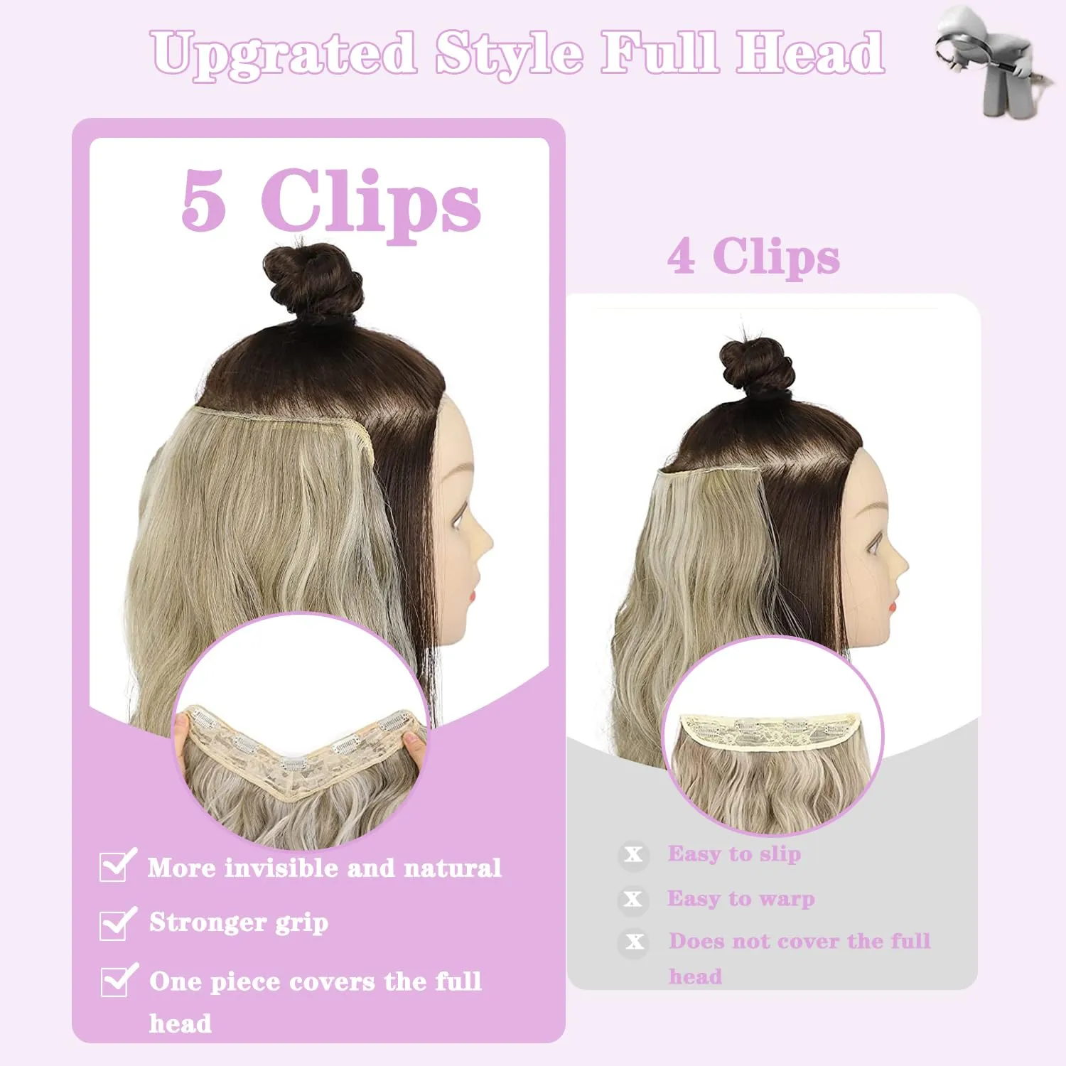 #18P60 14inch Balayage Clip in Hair Extensions,3/4 Full Head Ash Blonde to Platinum Blonde Clips on Hair Extensions One Hairpieces for Women with 5 Clips 70G Invisible Ombre Human Hair Extensions