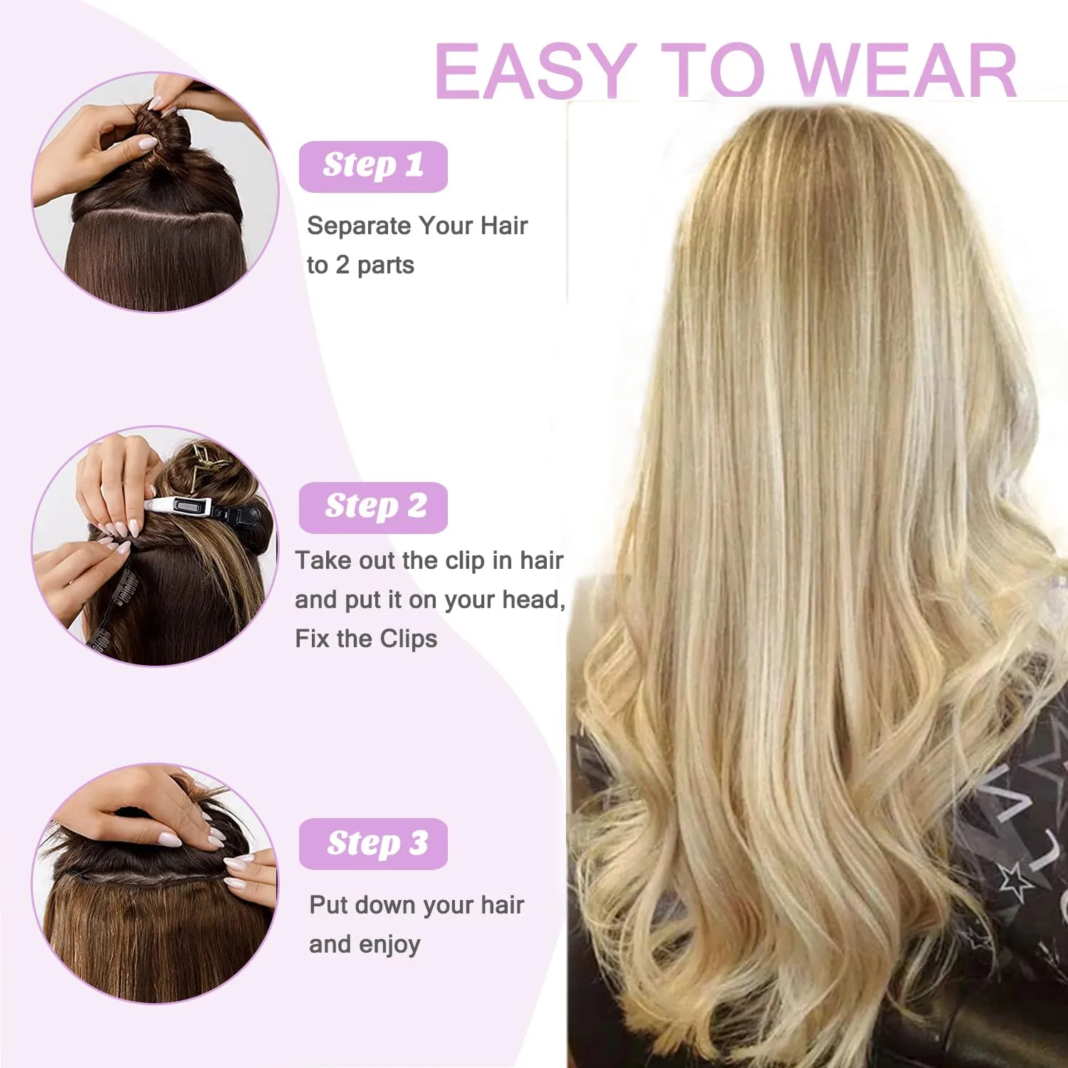 #18P60 14inch Balayage Clip in Hair Extensions,3/4 Full Head Ash Blonde to Platinum Blonde Clips on Hair Extensions One Hairpieces for Women with 5 Clips 70G Invisible Ombre Human Hair Extensions