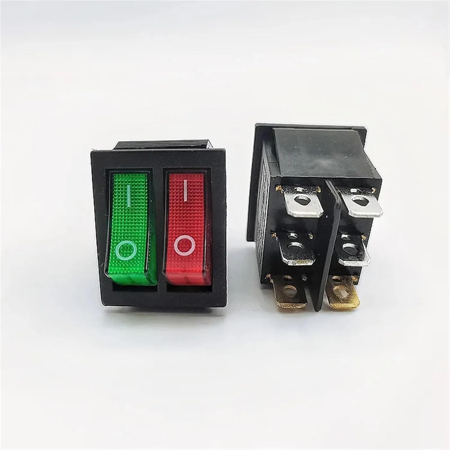 1PCS KCD8 6PIN 16A 250V 20A 125V Double Light Switch Rocker Switch Waterproof ON-Off KCD6 Boat Power Switch(Red and Green)