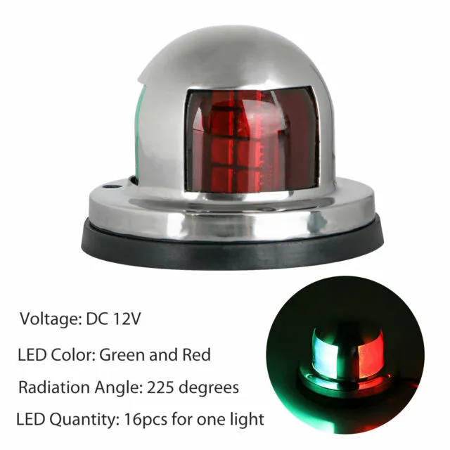 2 IN 1 Marine Boat Yacht Pontoon 12V Stainless Steel LED Bow Navigation Lights
