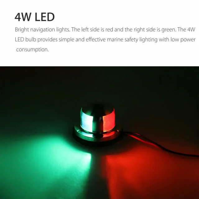 2 IN 1 Marine Boat Yacht Pontoon 12V Stainless Steel LED Bow Navigation Lights