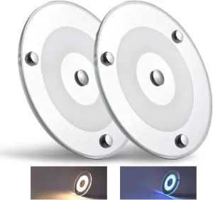 2 Pack 12V LED Ceiling Dome Light 400LM, 4.75" Dimmable Interior Light for RV Boat Camper Van Travel Trailer Truck Sailboat Interior Lighting,Surface Mount & Touch Switch (Warm White)
