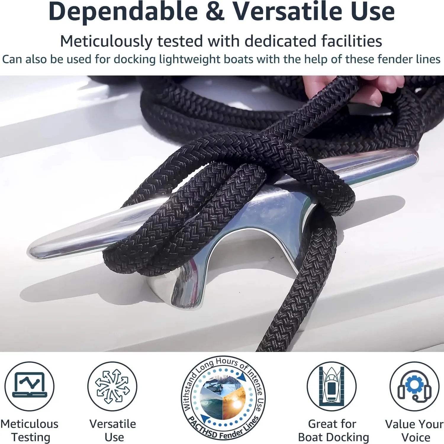 2 Pack 5/8" x 10' Boat Fender Lines - Marine Grade Nylon Boat Rope with 12" Loop for Docking and Tying Fenders - Double Braided Dock Lines, High Strength, Easy Handling, Fray Resistant - Black