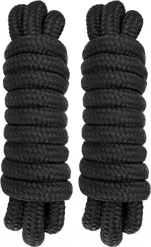 2 Pack 5/8" x 10' Boat Fender Lines - Marine Grade Nylon Boat Rope with 12" Loop for Docking and Tying Fenders - Double Braided Dock Lines, High Strength, Easy Handling, Fray Resistant - Black