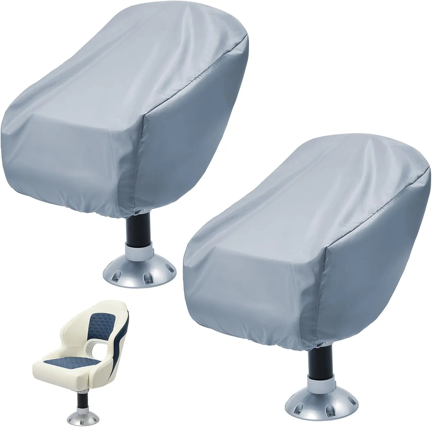 2 Pack Boat Seat Covers - Waterproof 600D Heavy Duty Boat Folding Chair Cover - 18W x 20D x 14H inch, Grey.