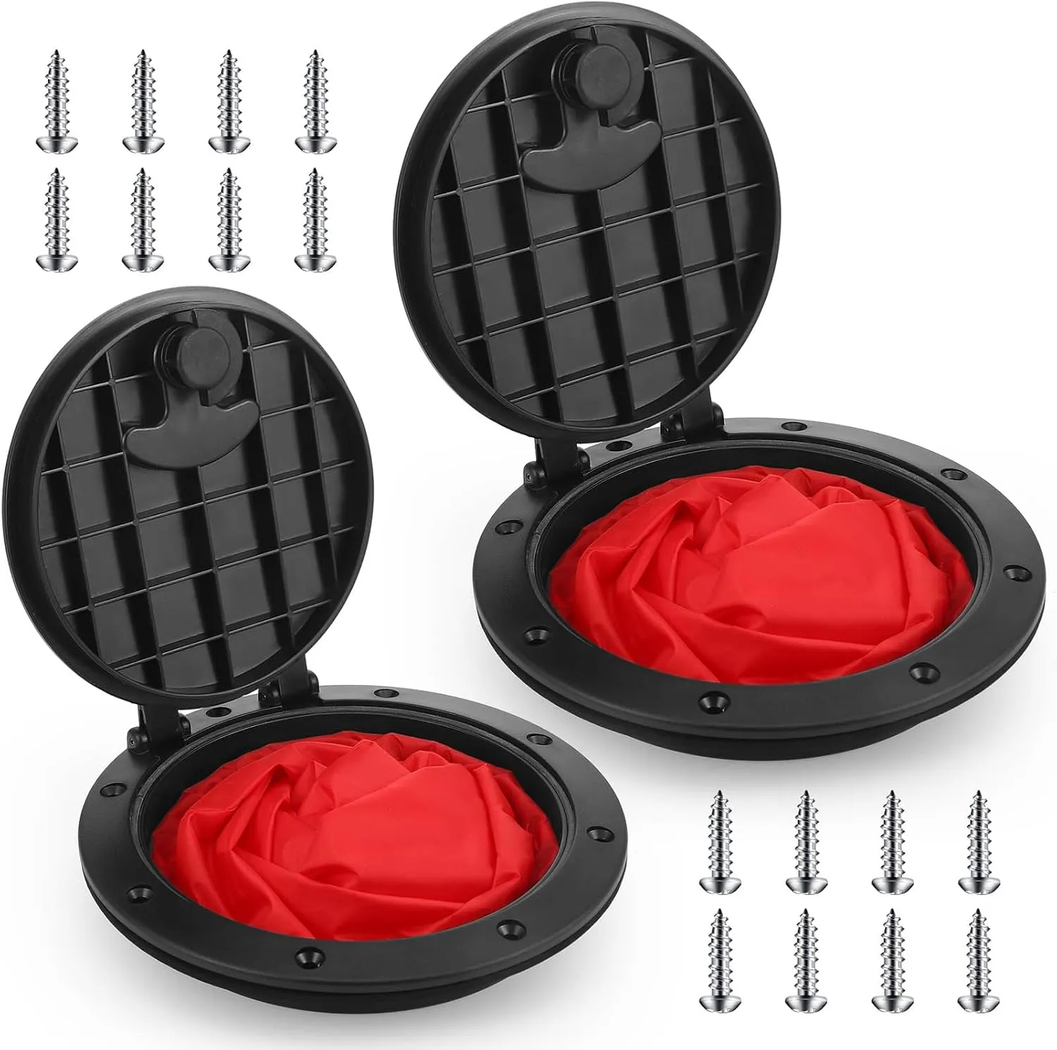 2 Pcs 6'' and 8'' Deck Hatch with Storage Bag Black Deck Plate Hatch Kit with Screws for Fishing Kayak Boating Marine Sailing
