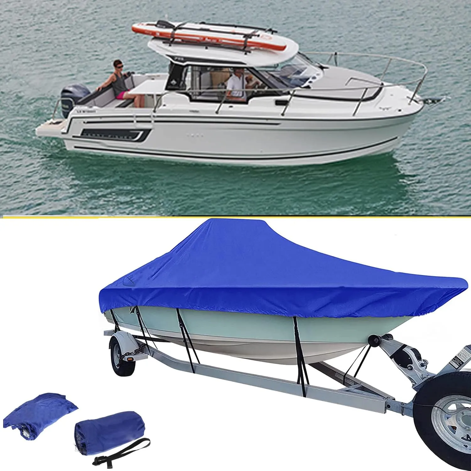 20-22ft Heavy Duty Waterproof Boat Cover 600d Sun Protection Tear-Resistant Large Boat Cover Speedboats, Fishing Ski Boats Towable Boat Cover