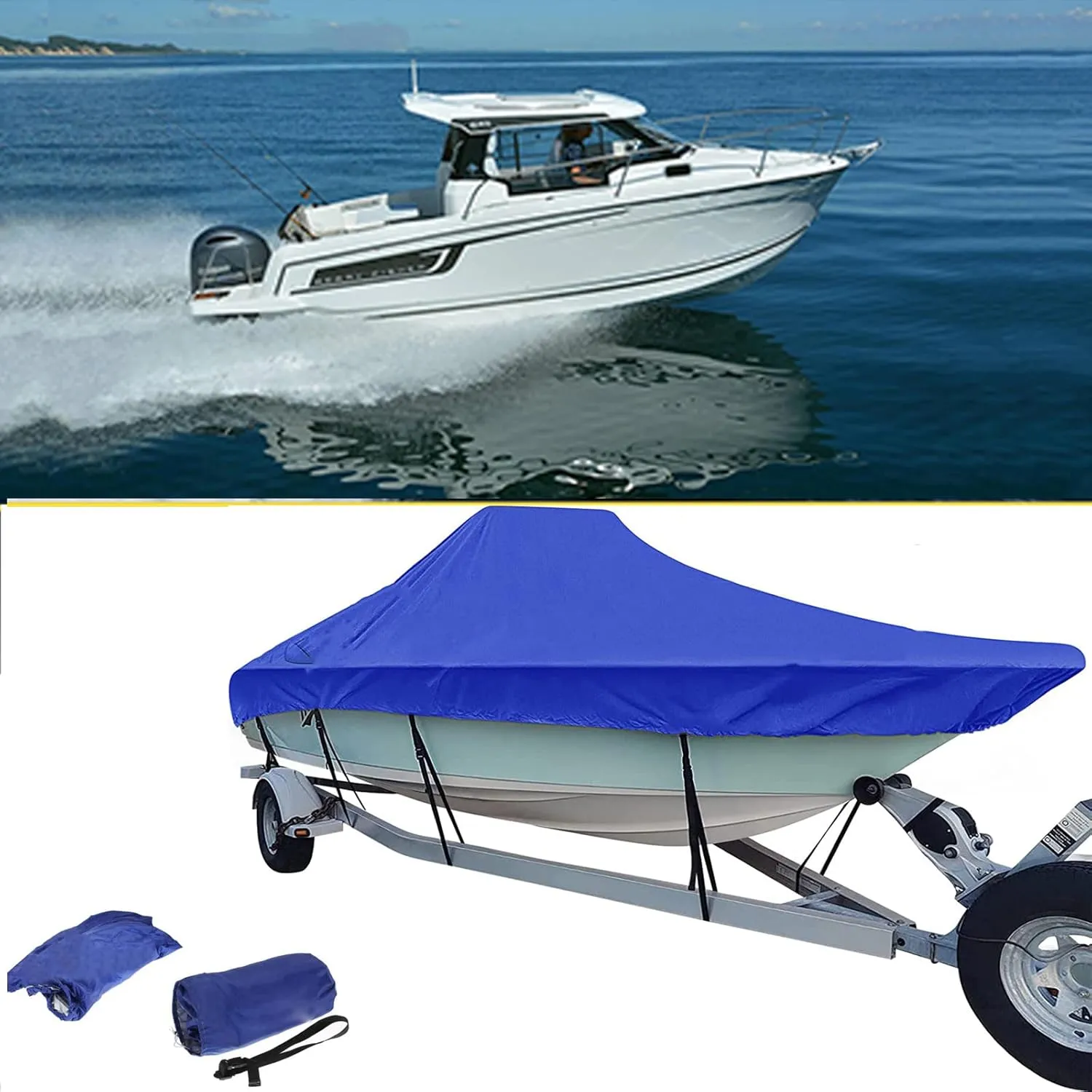 20-22ft Heavy Duty Waterproof Boat Cover 600d Sun Protection Tear-Resistant Large Boat Cover Speedboats, Fishing Ski Boats Towable Boat Cover