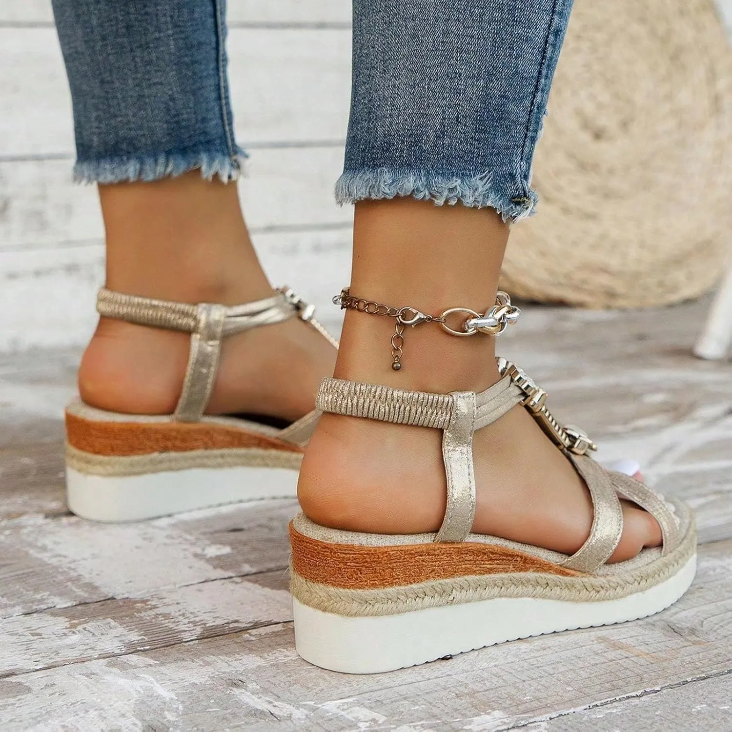 2025 Orthopedic Espadrille Wedge Sandals for Women Summer Open Toe Arch Support Platform Sandals Low Wedges Boho Glitter Comfortable Breathable Shoes for Beach Party Outdoor Indoor