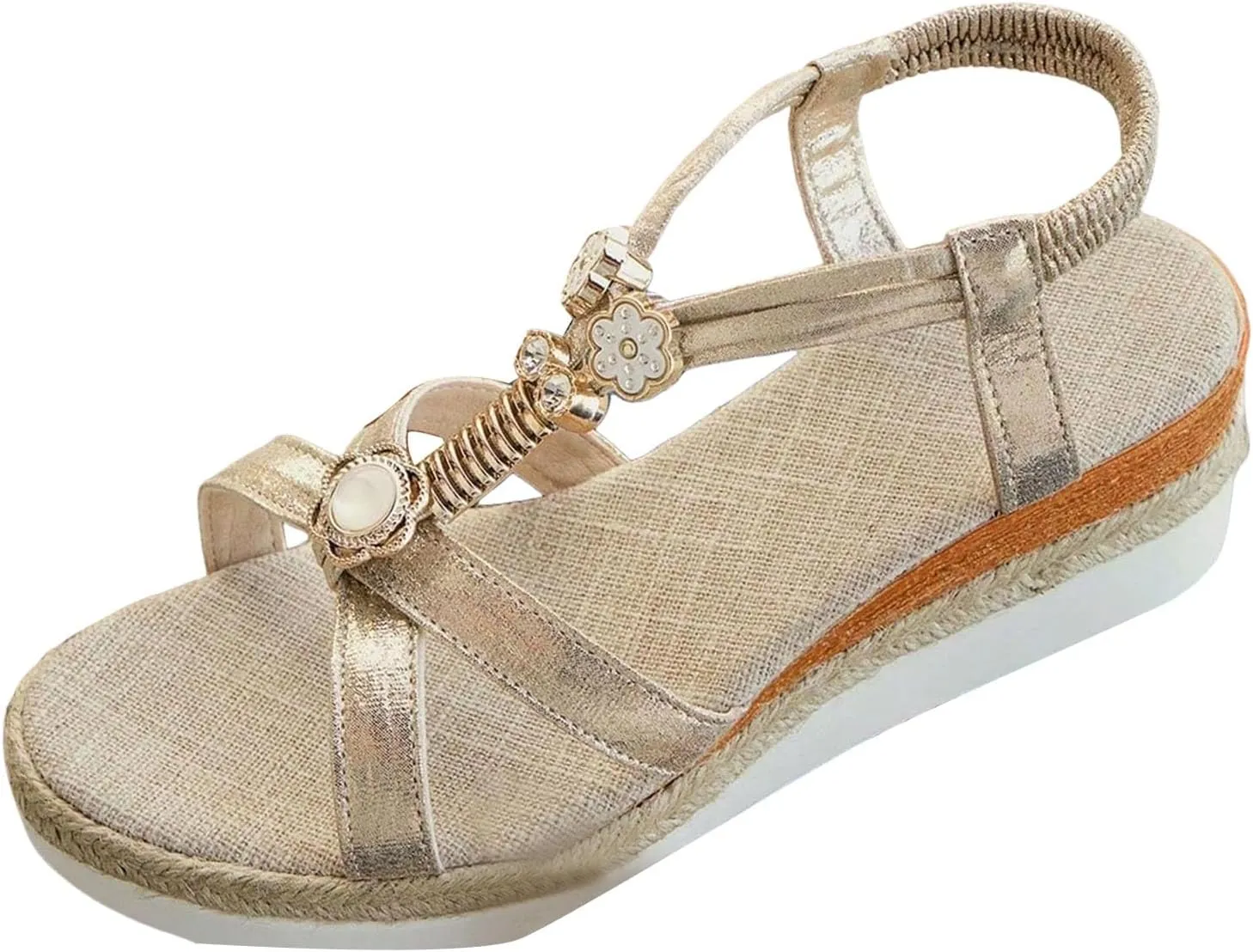 2025 Orthopedic Espadrille Wedge Sandals for Women Summer Open Toe Arch Support Platform Sandals Low Wedges Boho Glitter Comfortable Breathable Shoes for Beach Party Outdoor Indoor