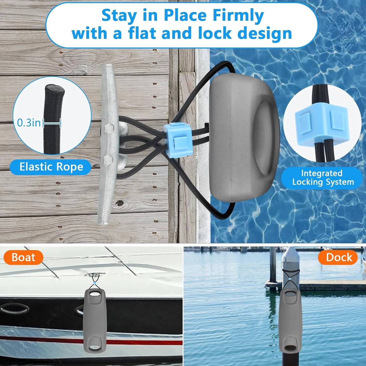 22 Inch Boat Fenders for Docking, Upgraded EVA Boat Bumpers Portable with Integrated Locking Elastic Rope, Pontoon Bumpers Ideal Fender for Bass, Jet Ski, PWC and Yachts Grey/Black/Blue