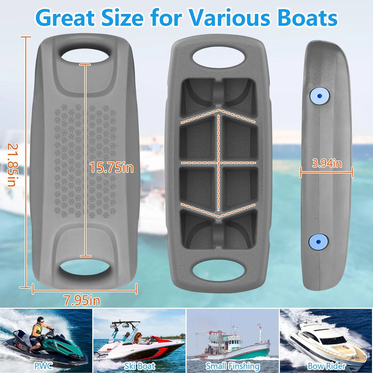 22 Inch Boat Fenders for Docking, Upgraded EVA Boat Bumpers Portable with Integrated Locking Elastic Rope, Pontoon Bumpers Ideal Fender for Bass, Jet Ski, PWC and Yachts Grey/Black/Blue