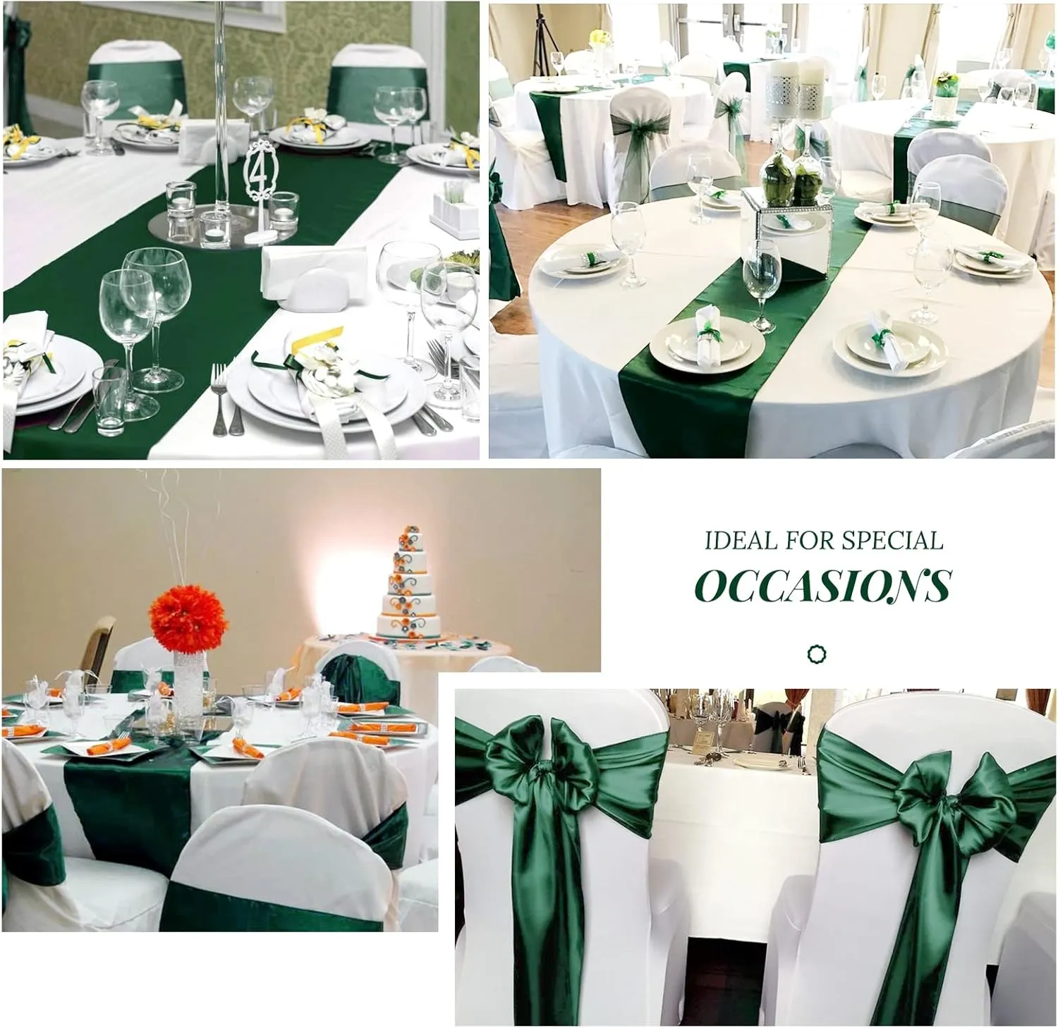 24 Pack Forest Green Satin Table Runners 12 x 72 Inch Long Bright Silk Smooth Fabric Forest Green Table Runners for Party Wedding Reception Birthday Banquet Decoration